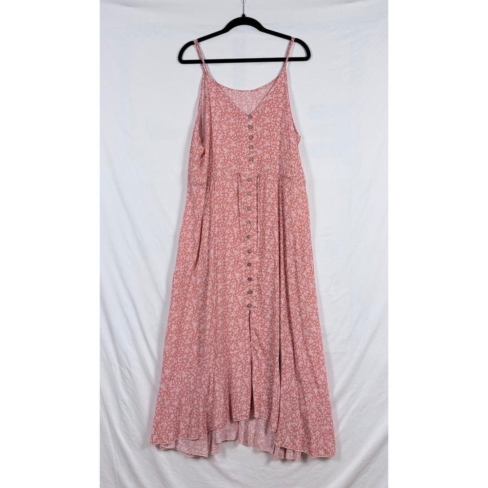 Floral Rose Pink Maxi Dress XL Drawstring Waist Soft Feminine Cottage Country - Picture 2 of 9